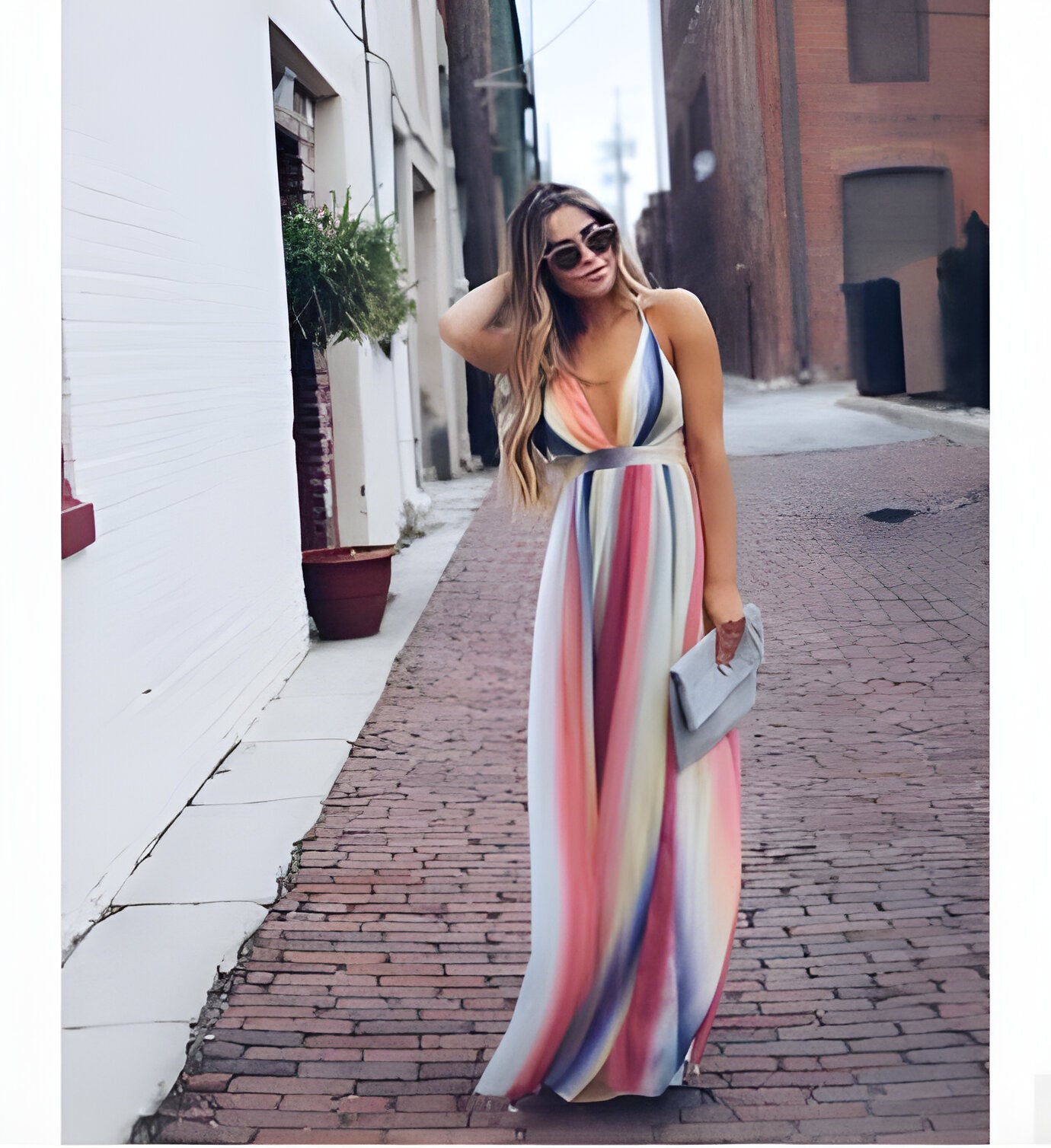 Laila | Elegantes Regenbogen-Sommer-Maxikleid
