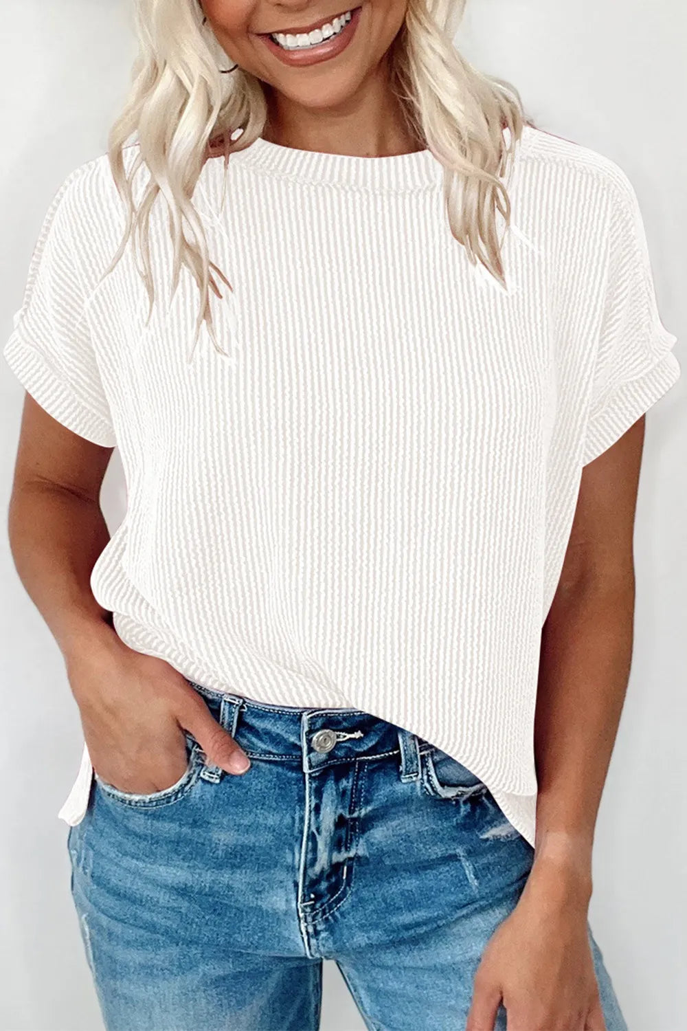 Pearl - Kurzärmliges Ripp-T-Shirt mit Rundhalsausschnitt im lässig-schicken Stil