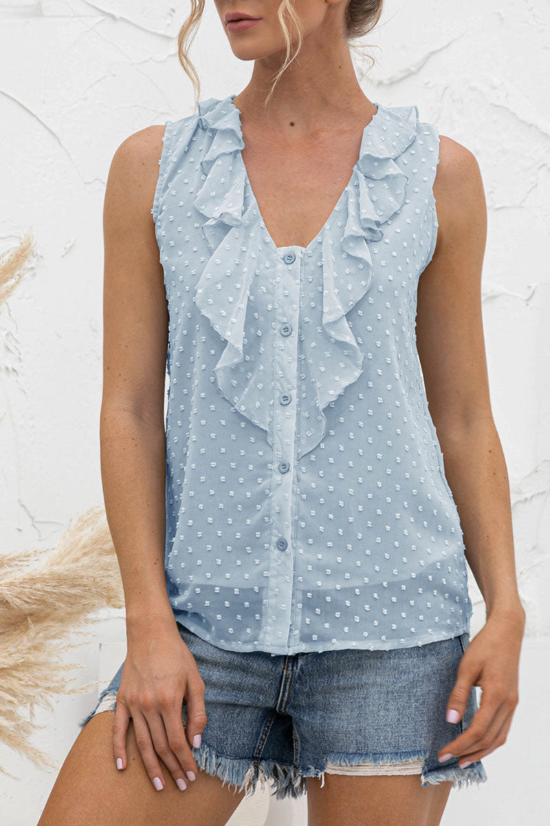 Jessica - Casual-Top ohne Ärmel mit V-Ausschnitt und Knöpfen