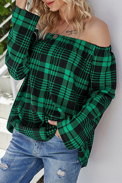 Blaire - Lässige Karobluse mit Off-Shoulder-Design