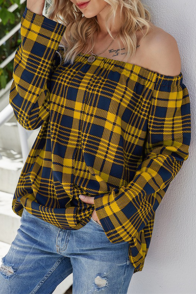 Blaire - Lässige Karobluse mit Off-Shoulder-Design