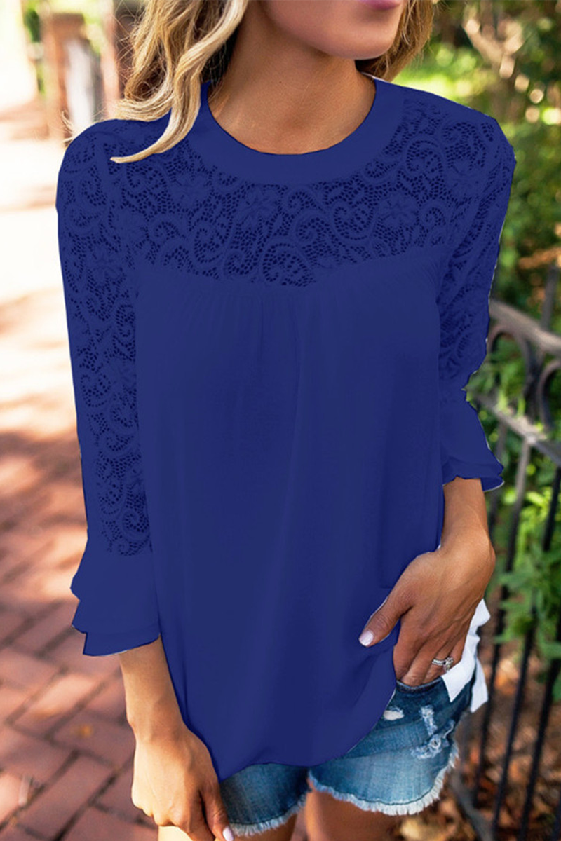 Belle - Casual-Spitzenbluse mit Rundhalsausschnitt