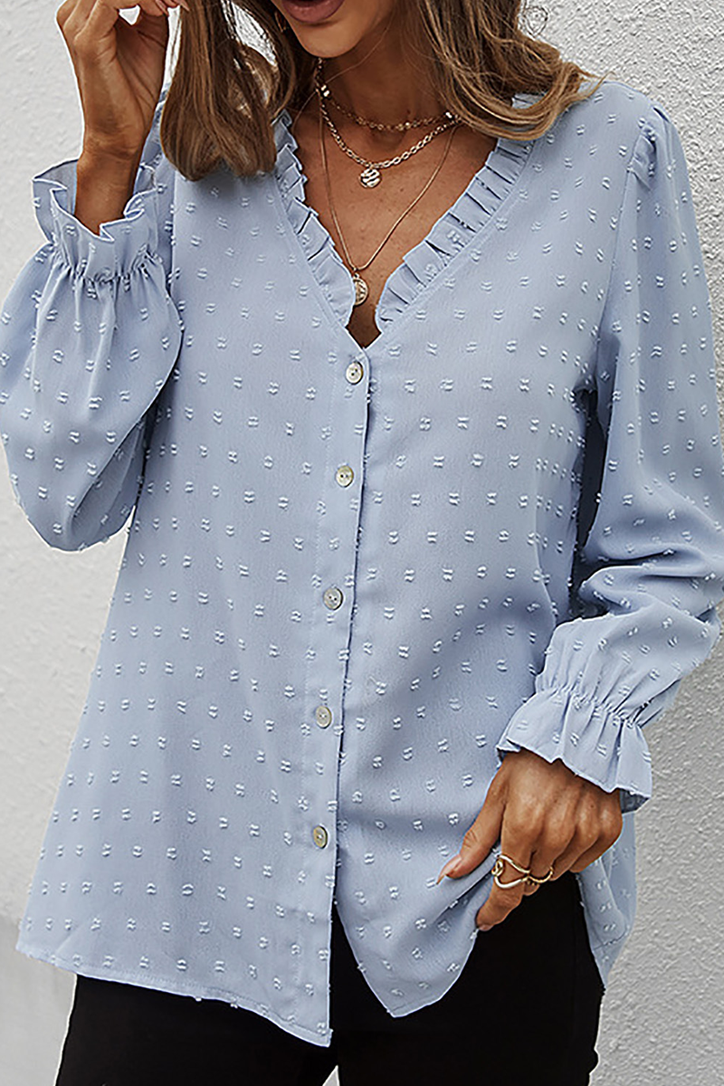 Evelina - Langarmbluse mit V-Ausschnitt und zartem Spitzen-Detail