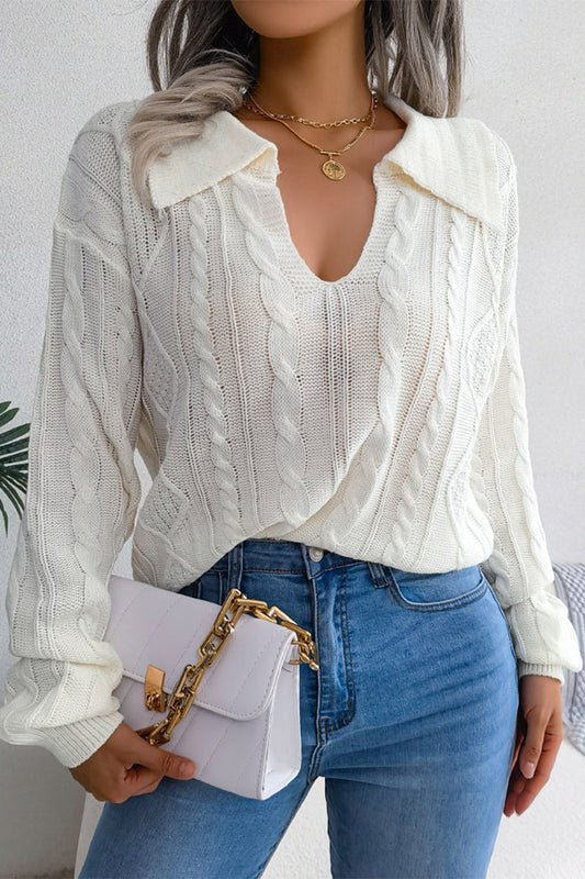 Zoey - Elegante Langarm-Strickbluse mit U-Ausschnitt und Rollkragen