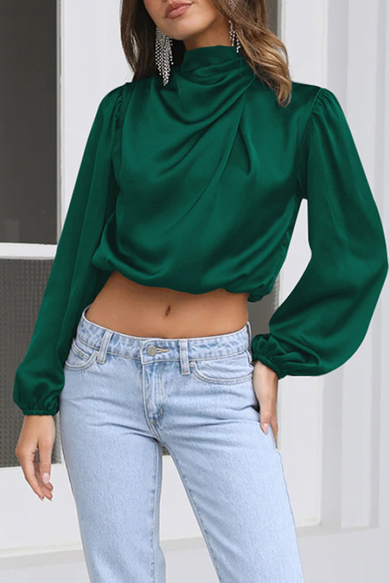 Aina - Elegante Bluse mit langen Ärmeln und Halterneck