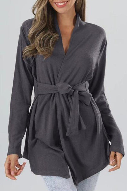 Lindzay - Lässige Strickjacke mit V-Ausschnitt, Langarm und Taillenbindung