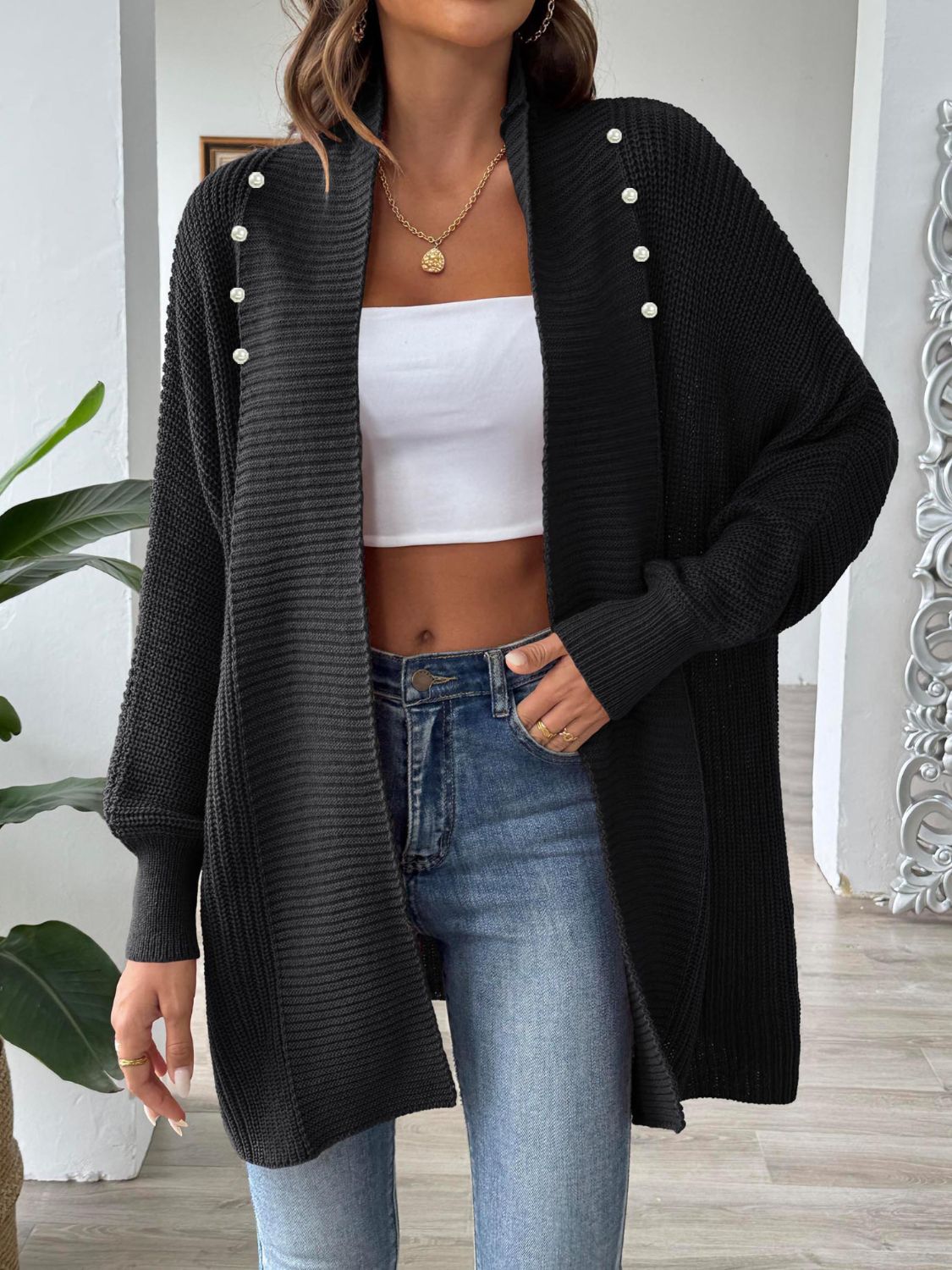 Clarice - Elegante, lockere Strickjacke mit langen Ärmeln und offener Vorderseite