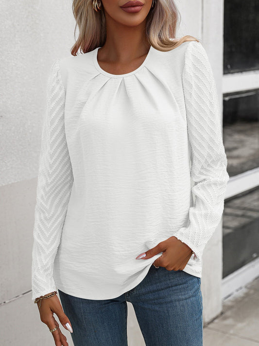 Annalise - Elegante Bluse mit ausgestellten langen Ärmeln und gerafftem Rundhalsausschnitt