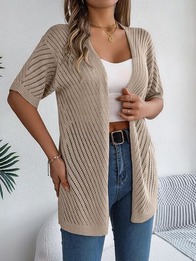 Delaney - Elegante Strickjacke mit Lochmuster, halblangen Ärmeln und offener Front