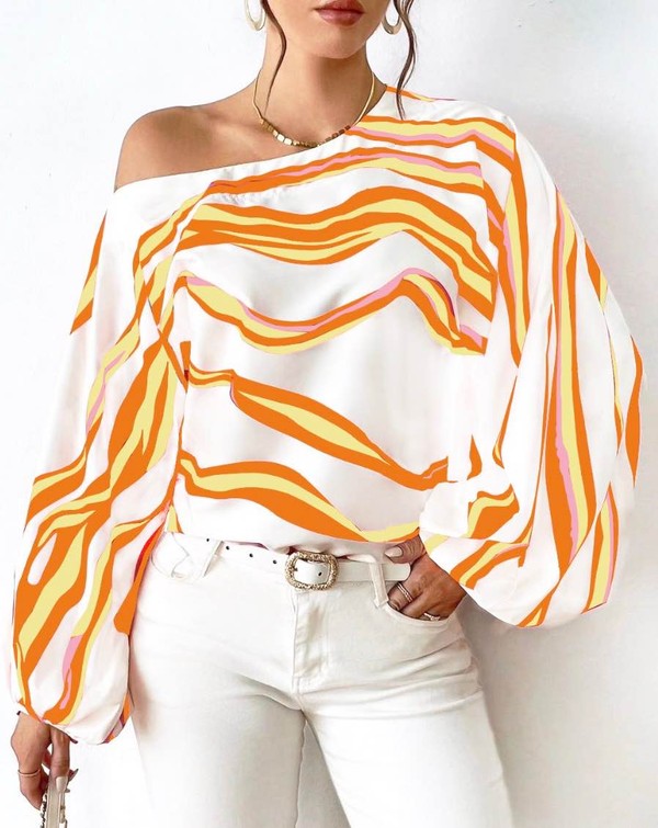 Lisette - Elegante Off-Shoulder-Bluse mit Streifenmuster und langen Ärmeln
