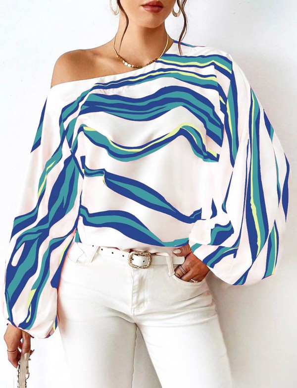 Lisette - Elegante Off-Shoulder-Bluse mit Streifenmuster und langen Ärmeln
