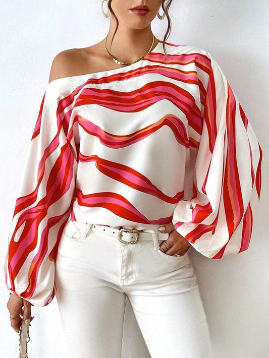 Lisette - Elegante Off-Shoulder-Bluse mit Streifenmuster und langen Ärmeln