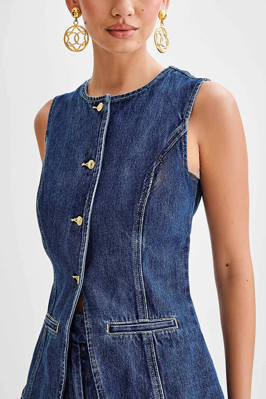 Abel - Denim Prinzessnähte Tasche Weste Top