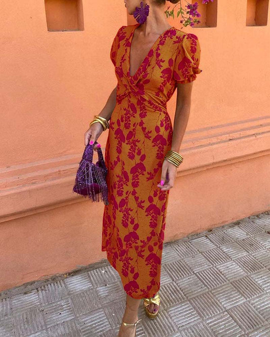 Naomi | Elegantes Maxikleid mit Puffärmeln für Frauen