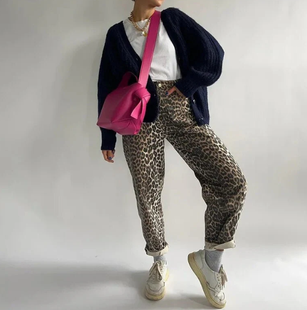 Chandra - Vintage-Jeans mit Leopardenmuster