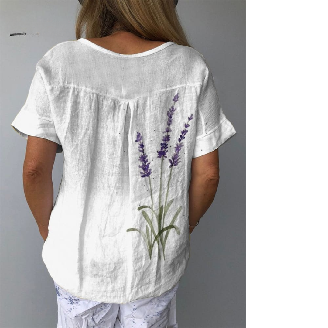 Yna - Aquarell-Lavendel-Blumen bedrucktes Freizeithemd