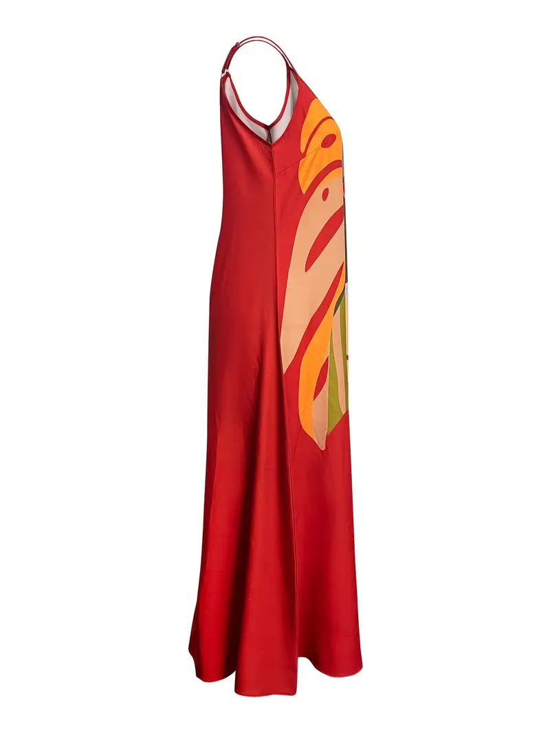 Ava | Damen V-Ausschnitt Tropical Leaf Print Midi Sommerkleid
