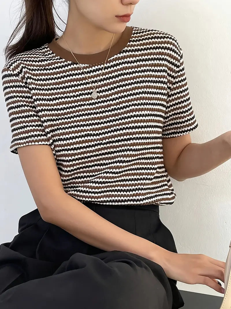 Minerva | Gestreept T-shirt met ronde hals, casual T-shirt met korte mouwen