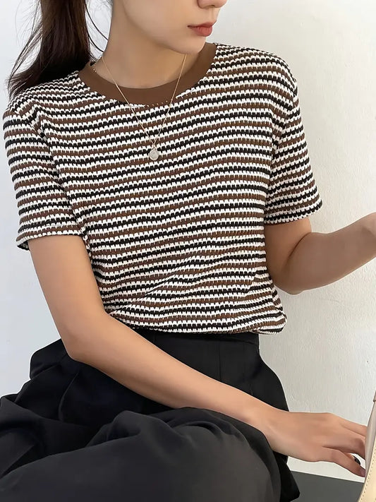 Minerva | Gestreept T-shirt met ronde hals, casual T-shirt met korte mouwen