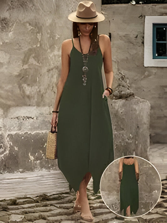 Harmonie | Schickes grünes Spaghetti-Trägerkleid für Frauen