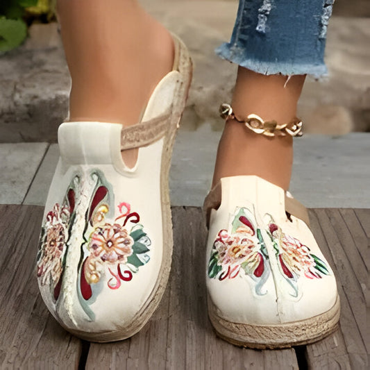 Milan | Boho-Chic Gestickte Blumen Espadrille Flats für Frauen