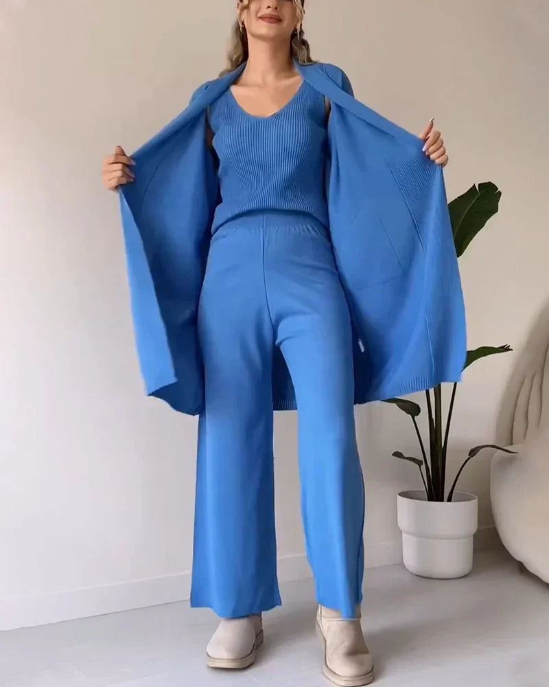 Thea - Elegantes 3-teiliges Set mit ärmellosem Top, Hose und lockerem Cardigan