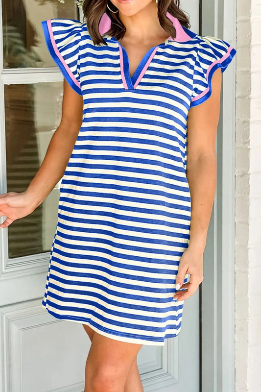 Aviana - Gestreiftes Minikleid mit Kurzarm und Volantdetails