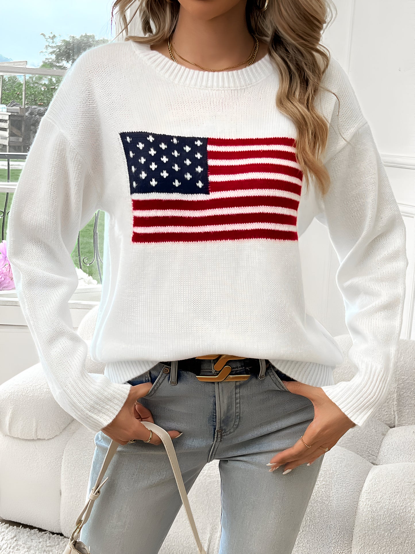 Livia | Amerikanische Flagge Rundhalsausschnitt Pullover