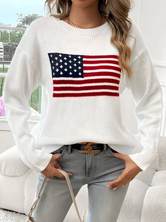 Livia | Amerikanische Flagge Rundhalsausschnitt Pullover