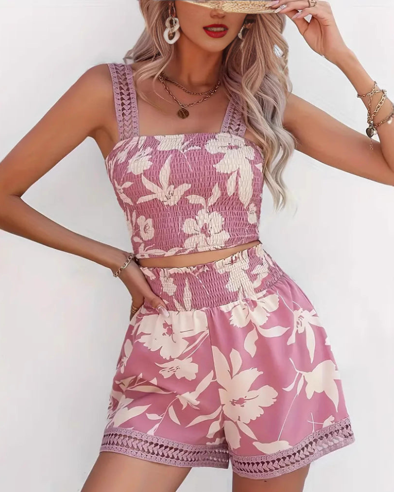 Gracelyn - Zweiteiliges Set mit gerafftem Top und floraler Shorts