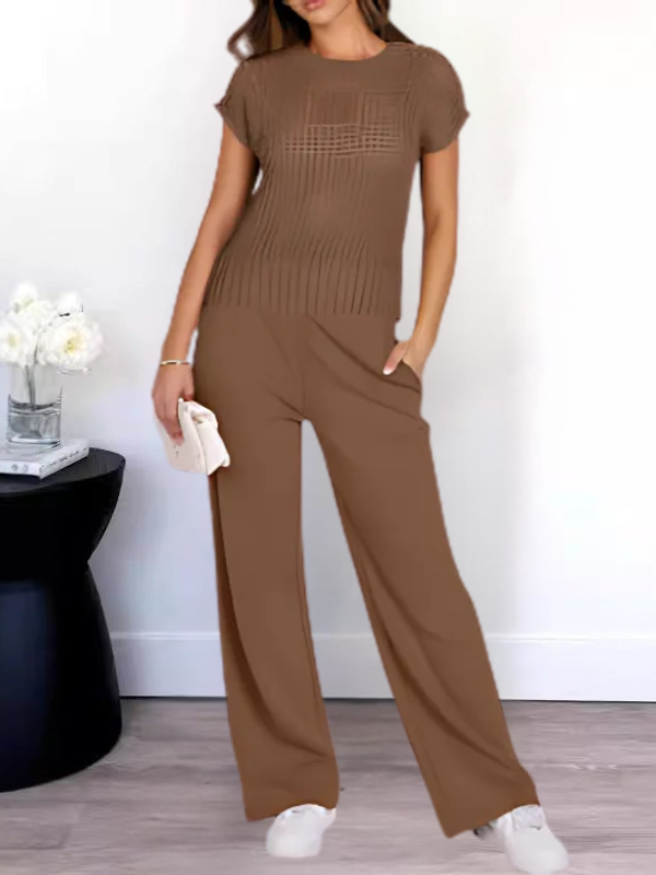 Delphine - Lässiges Set mit offen gestricktem Top und weiter Hose