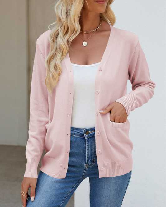 Bessie - Strickjacke mit V-Ausschnitt, Knöpfen, langen Ärmeln und Taschen