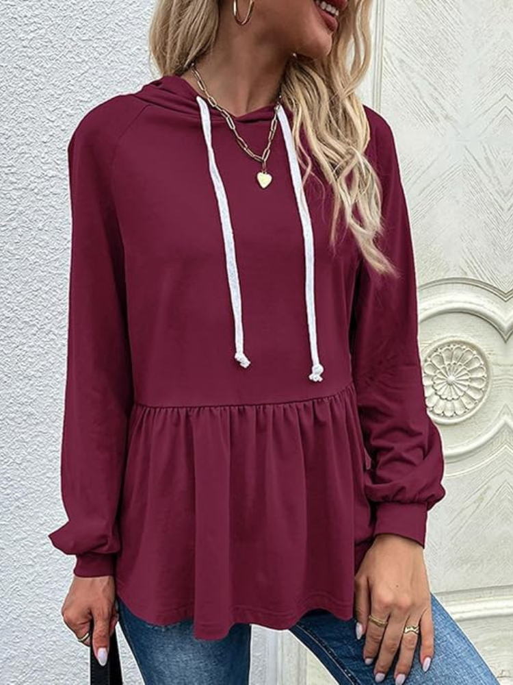 Nerida - Lässiger Kapuzenpullover mit Volants und Peplum-Saum
