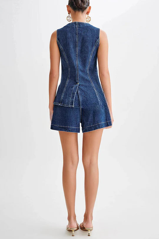Abel - Denim Prinzessnähte Tasche Weste Top