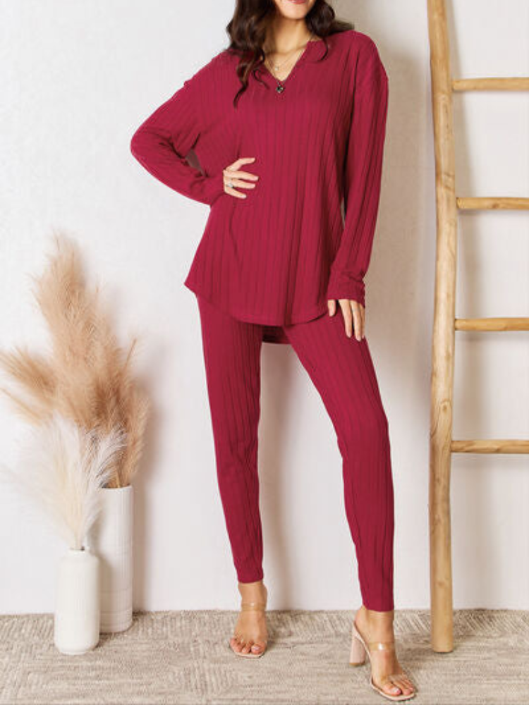 Maura - Lässiges Rippstrick-Pullover- und Hosen-Set