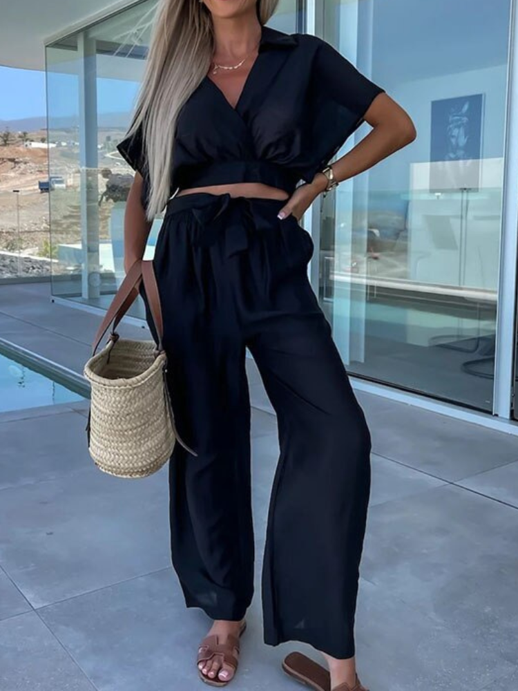 Chesca - Elegantes Set mit V-Ausschnitt-Top und Hose