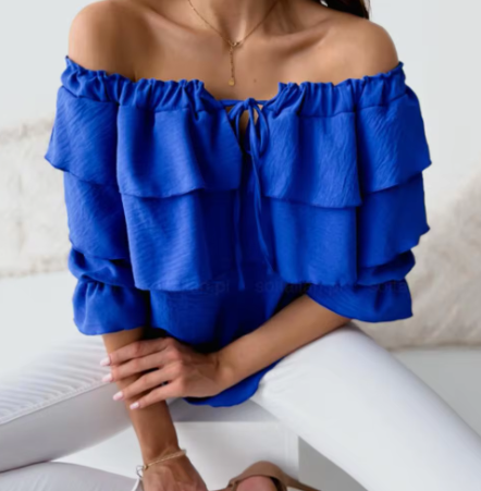 Aira - T-Shirt mit Kordelzugkragen und Lagenlook