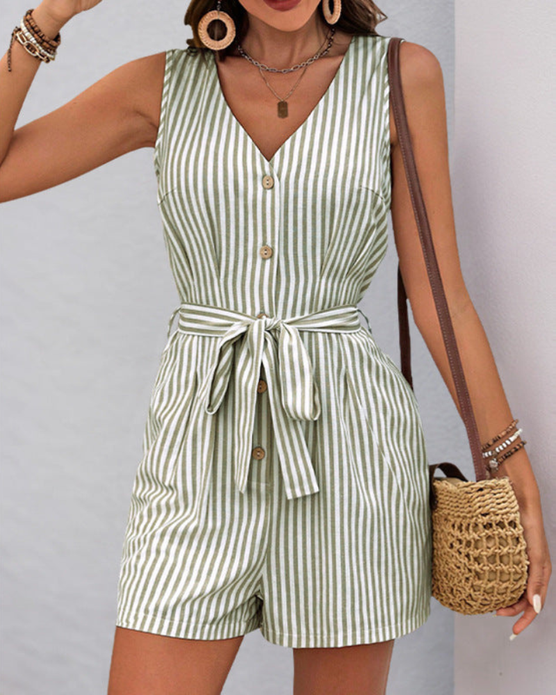 Charis - Eleganter ärmelloser Jumpsuit mit Streifen und Taillengürtel