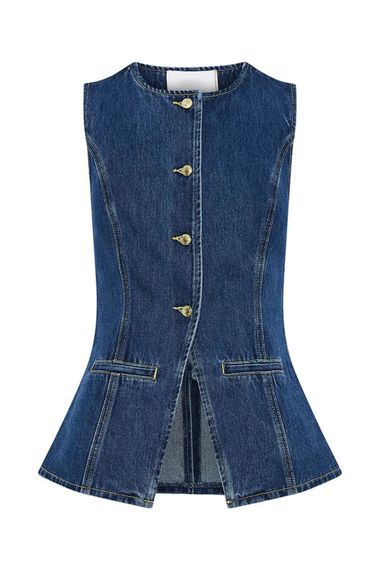 Abel - Denim Prinzessnähte Tasche Weste Top
