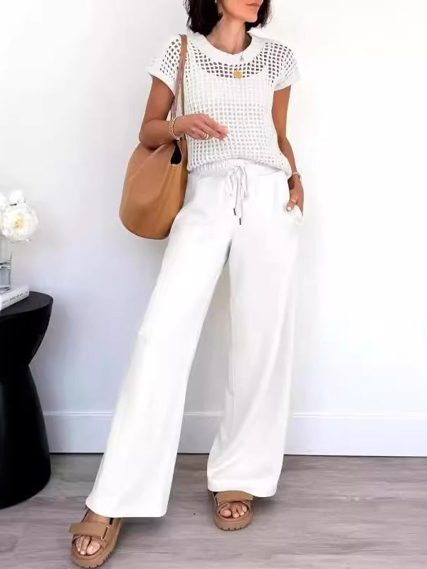 Delphine - Lässiges Set mit offen gestricktem Top und weiter Hose