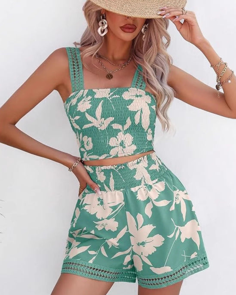 Gracelyn - Zweiteiliges Set mit gerafftem Top und floraler Shorts
