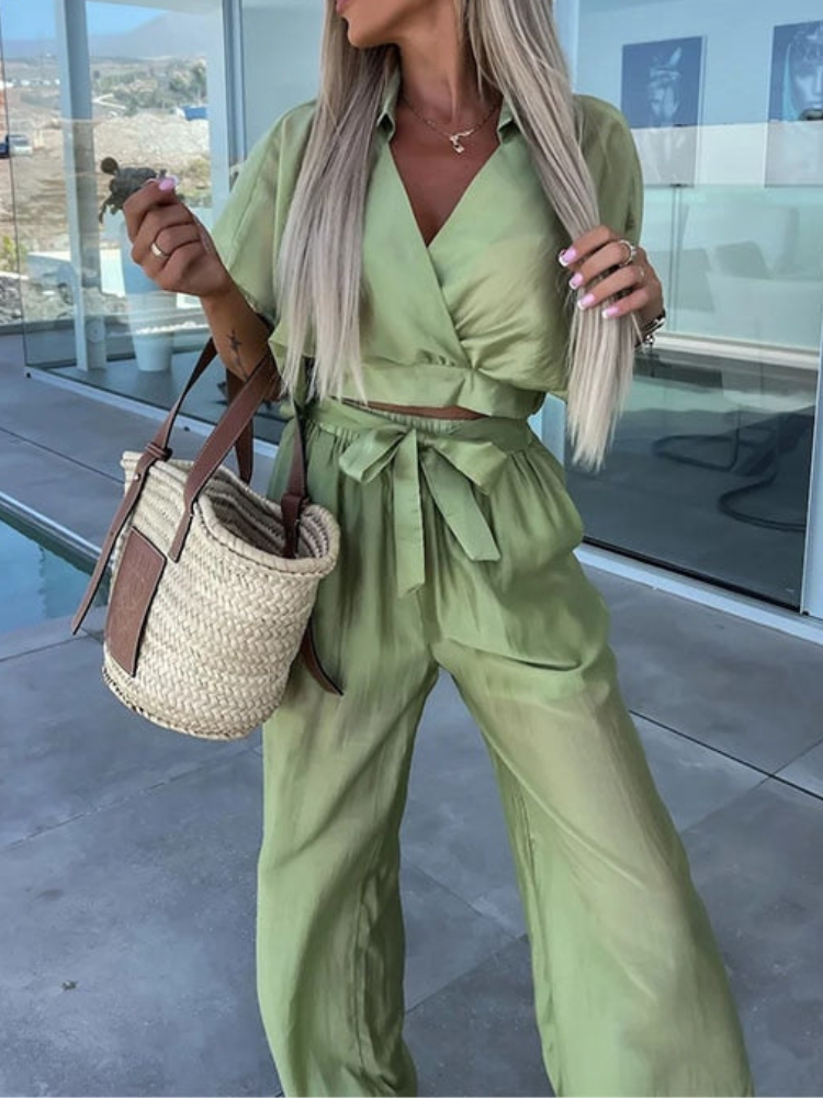 Chesca - Elegantes Set mit V-Ausschnitt-Top und Hose