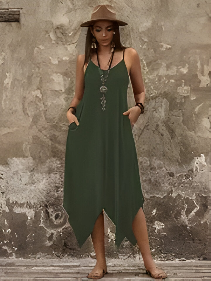 Harmonie | Schickes grünes Spaghetti-Trägerkleid für Frauen