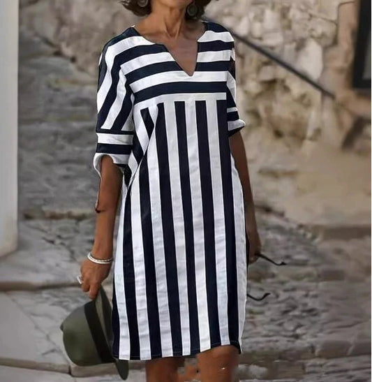 Nina | Schwarz-weiß gestreiftes Boho-Kleid - Für Frauen