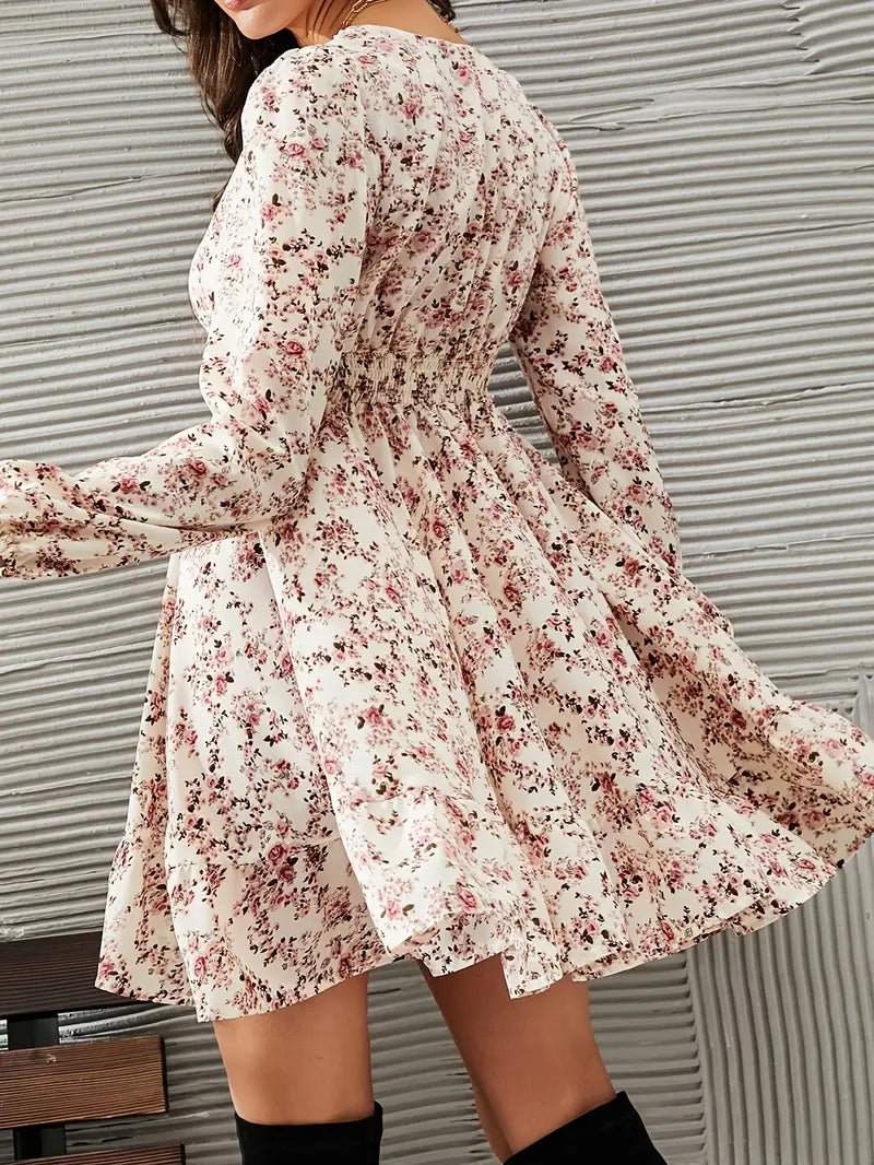 Marika | Marika | Elegant Lace-Trim V-Neck Floral Print Dress