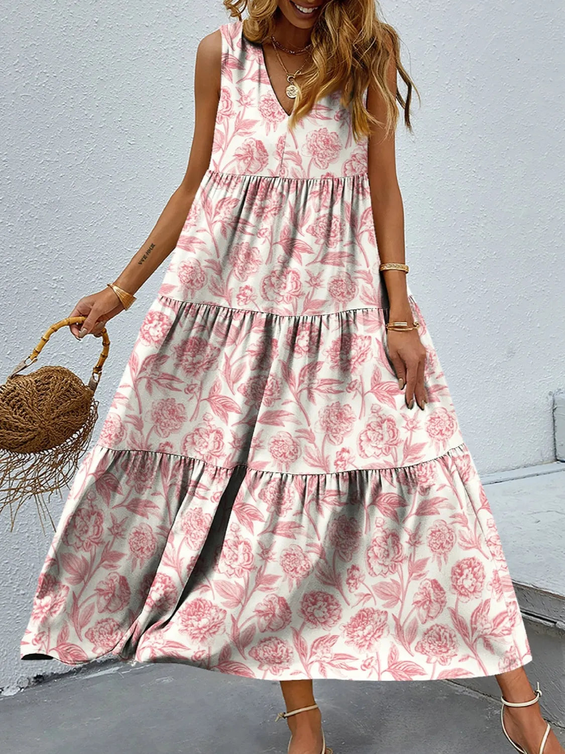 Taylor - Elegantes ärmelloses Maxikleid mit V-Ausschnitt und Blumenmuster