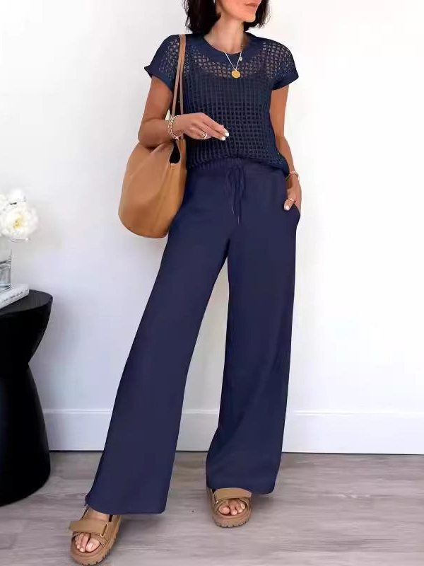 Delphine - Lässiges Set mit offen gestricktem Top und weiter Hose