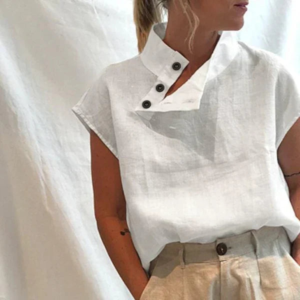 Elea - Elegante Kurzarmbluse aus Baumwolle und Leinen
