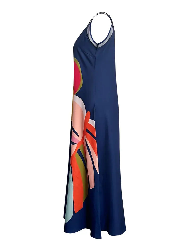 Ava | Damen V-Ausschnitt Tropical Leaf Print Midi Sommerkleid
