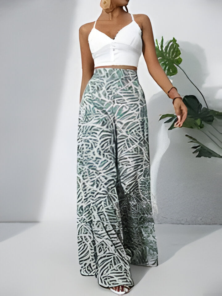 Hallie | Bohemian Floral Print Chiffon Hose mit weitem Bein für Frauen